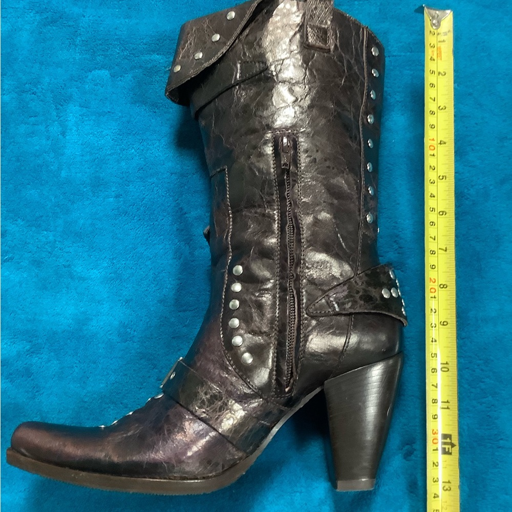 ORORO distressed leather studded buckle Boots - Picture 13 of 16